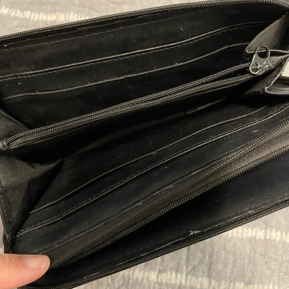 Vintage 90's Black Leather Long Zip Around Clutch Wallet